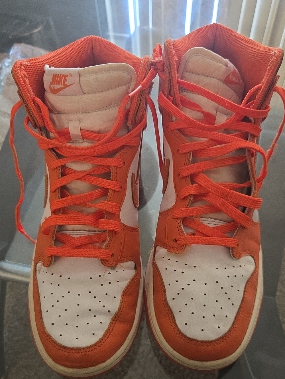Nike Orange and White High-Top Sneakers